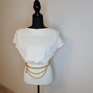 Cream short sleeve cotton sweater